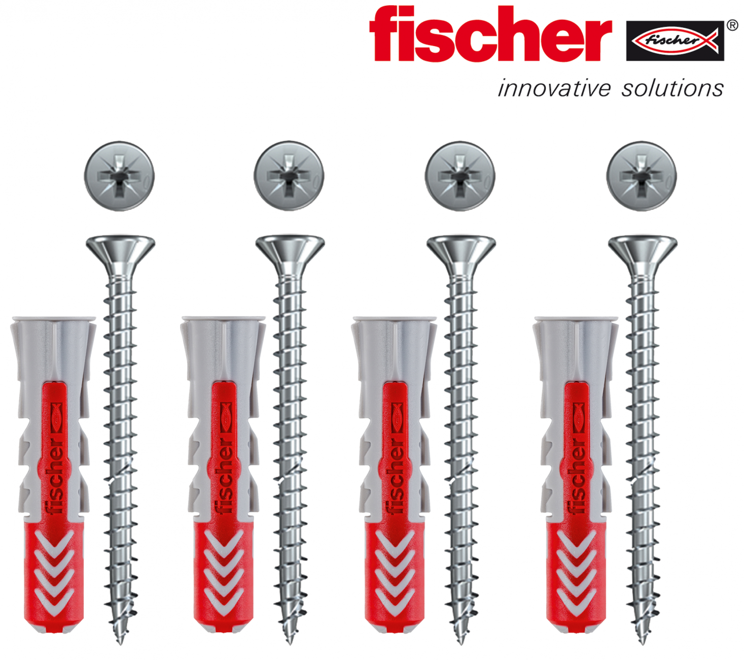 4 DUOPOWER Dübel und Schrauben von Fischer für sichere Montage in verschiedenen Baustoffen.